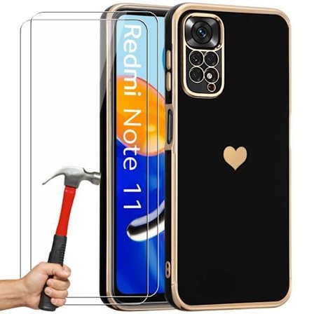 Coque - Xiaomi - Redmi Note 11-11S - Svart - Stötresistent skydd - Hjärtmönster