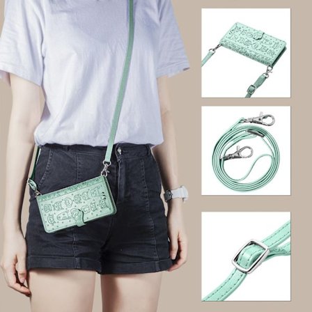 Etui til Samsung S22 grønn Lommebok full range crossbody lang snor lær flip