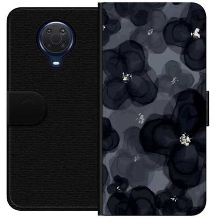 Yhteensopiva Lompakkokotelo Nokia Nokia G20 Abstrakti tummanvärisellä kukkakuviolla, jossa on elegantti ja dramaattinen tunnelma