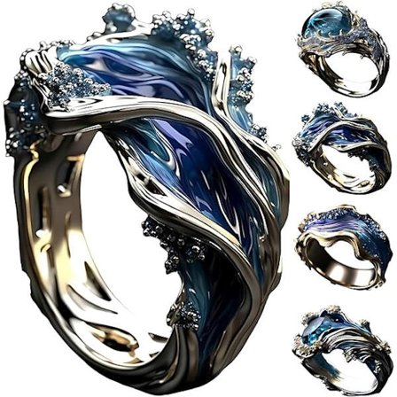 1 stk. Ocean's Oath Justerbar Ring - Havets Hjerteslag Design, Inspirerende Havbølge Smykker for Kvinner og Jenter