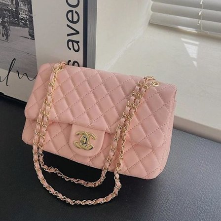Smart dame skuldertaske med quiltet kæde, trendy og alsidig, håndtaske/skuldertaske, elegant - pink