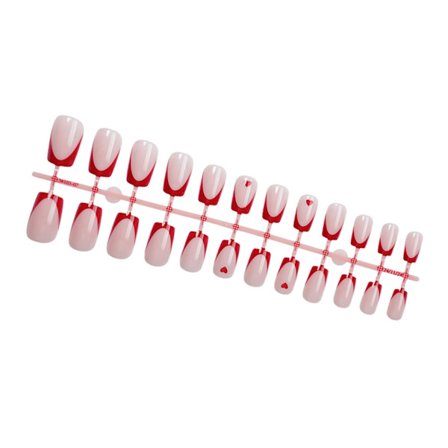 24 st Hjärtformade Press-on Naglar Fransk Manikyr Konstgjorda Naglar Fyrkantiga Lösnaglar