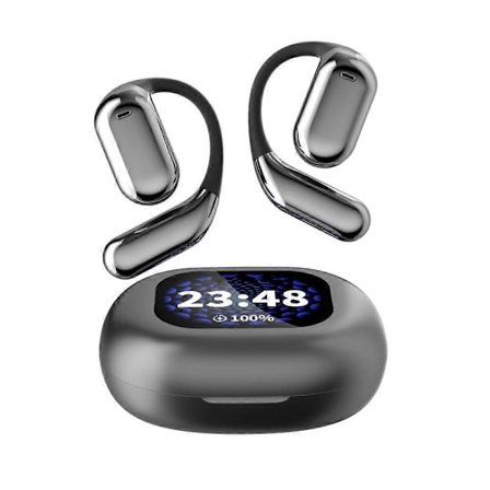 Öronsnäckor, True Wireless Open Headphones, Färgskärm Open Non-In-Ear Sport Bluetooth Hörlurar, Grå
