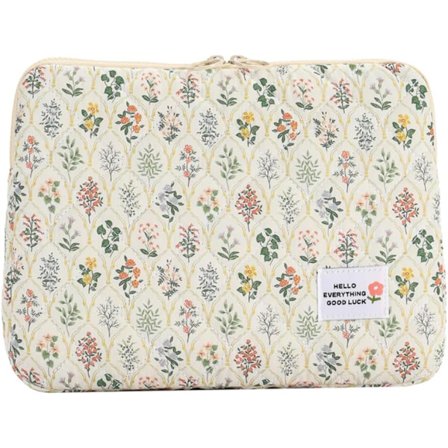Puffy Laptop Sleeve Case Sød Computer Taske, 14 Tommer Blomstertrykt Quiltet Laptop Bæretaske, Beskyttende Blomster