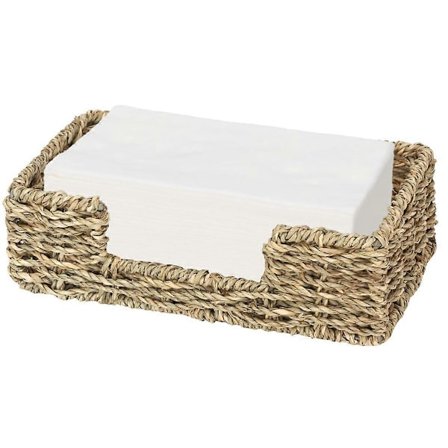 Servietholder af søgræs til bord, cocktailservietholder, servietbakke af flet, flade servietholdere til køkken, badeværelse