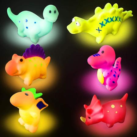 6 kpl kelluvia dinosauruksen kylpyleluja lapsille, väriä vaihtavat valot vedessä, kylpylahjoiksi, kylpyamme
