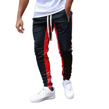 Herr Drawstring Colorblock Casual Långa Byxor Slim Fit Sweatpants Sportbyxor Black Red M