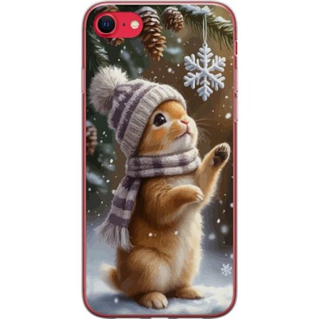 Kompatibelt Mobildeksel til Apple Apple iPhone SE (2022) Vinterkanin med lue og skjerf som beundrer en snøflak, et varmt og sjarmtfullt vintermotiv f