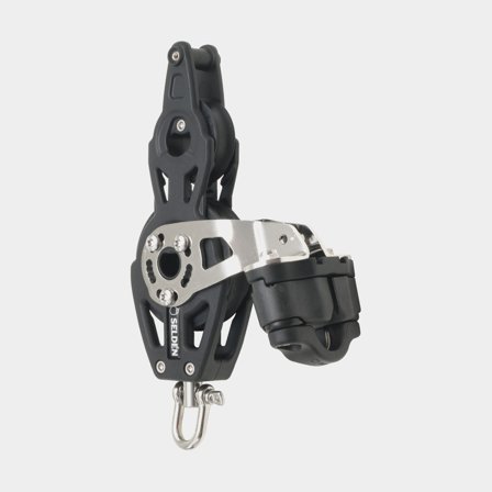 Bloco violinado com manilha Seldén BBB 60, giratório, com rolamento de esferas, com mordedor e mordente, adequado para cabos Ø6 - 10 mm