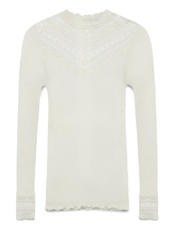 Rosemunde Rwbenita Silk Ls Lace T-Neck T-Shi - Cream - L