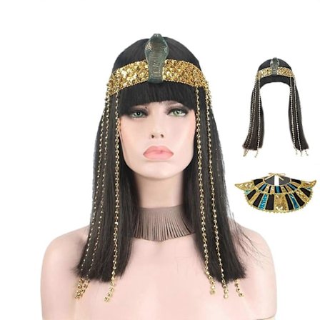 Cleopatra Egyptisk Dronning Parykk og Perler Frynse Slange Hodebånd Rett Hår Parykk Egypt Halskrage Halloween Cosplay Tilbehør