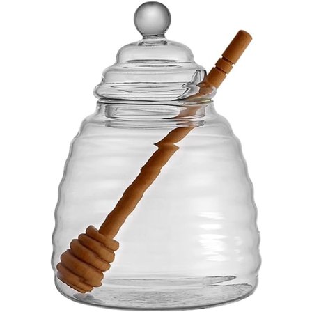500 ml / 6,9 oz honningkrukke med krukke, honningburk og sett i glass, honningdispenser, honningkrukke av bikube for butikkhonning og sirup