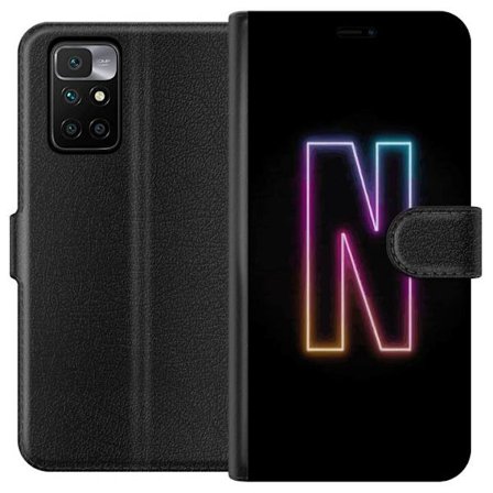 Kompatibelt Lommeboketui til Xiaomi Xiaomi Redmi 10 Minimalistisk neonbokstav N i fargeskiftende lys mot svart bakgrunn