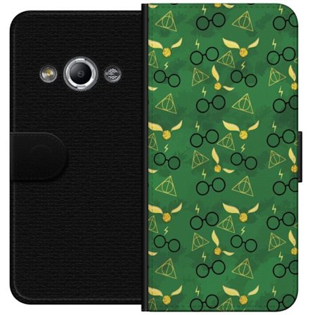 Kompatibel Tegnebogsetui til Samsung Galaxy Xcover 3 Harry Potter symboeller briller gylden snop dødssymboler magisk design med troldmandsfornemmelse