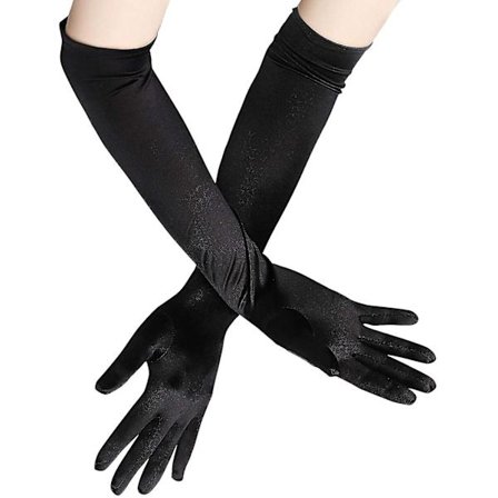 Pitkät satiinikyynärpäähanskat, naisten juhla-asusteet, mustat hanskat 1920-luvun tanssityyliin