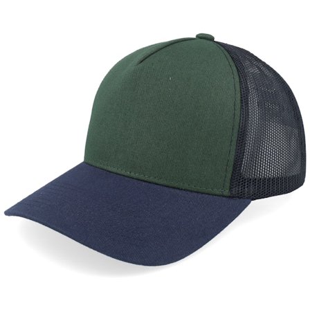 Equip - Blank Dark Green/Black/Navy A-frame Trucker Trucker Green Cap - @ Hatstore
