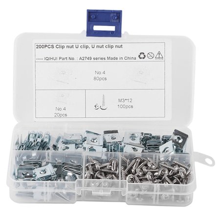 200 stk. Sæt Manganstål U-Clips med Selvskærende Skruer Kit Assorteret Fastgørelseshardware til Motorkøretøjer