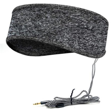 Grå Musik Sleep Headband med Hovedtelefoner, Blødt Elastisk Rejse Headband med 3,5 mm Kabel og Slank Højttaler, Komfortabel Sleep Mu