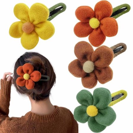 4 stk. plys blomsterklemme, plys blomster hårklemme, plys blomster andebill klemme hårnål, elegant dame blomster hårklemme