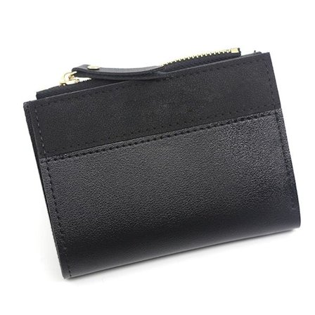 Pieni lompakko naisille, ohut nahkainen bifold etutasku naisille, musta