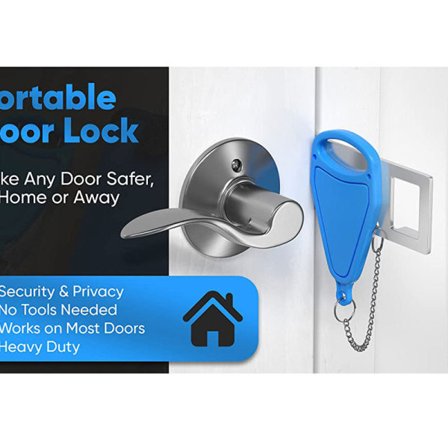Bärbart dörrlås med två hål, säkerhetslås för dörrar, skåp, resor Blå