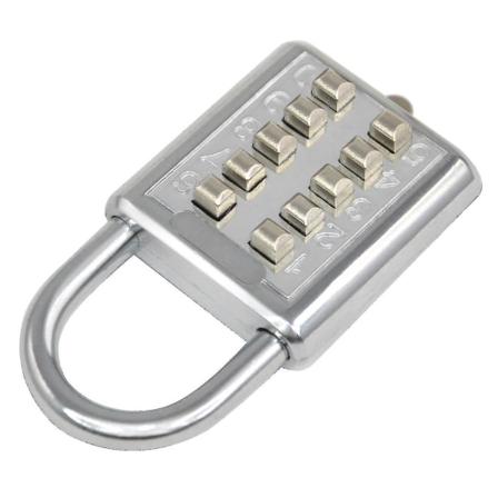 10-sifret kombinasjonshengelås 38 mm for treningsstudio-skap osv.