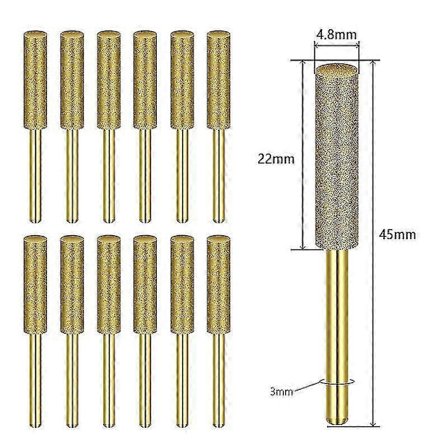 12 stk. Diamant Kædesavsliber Slibestift til Dremel-værktøj, Professionel Præcisionskædeslibning