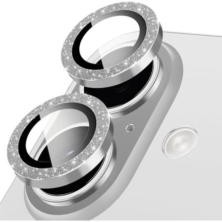 Kameralinsskydd för iPhone 16 / iPhone 16 Plus, Glitterdekoration Individuellt linsskydd, Ultratunt, Silver