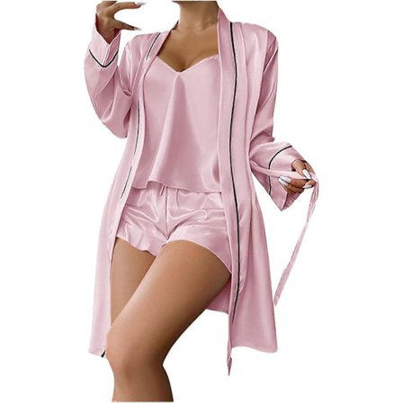 Dam 3-delat satinpyjamasset Camisole-linne och shorts pyjamasset med morgonrock