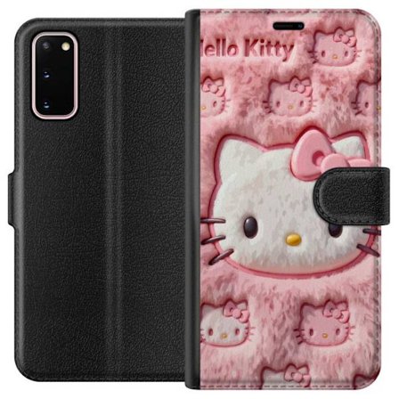 Kompatibel Tegnebogsetui til Samsung Galaxy S20 Hello Kitty lyserød fluffy baggrund med ikonisk ansigt og kawaii-æstetik