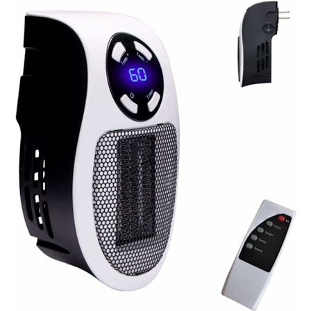 Smart 500 W keramisk blæser - Elektrisk opvarmning med stikkontakt - med justerbar termostat og timer og LED-display - Hurtig opvarmning, lav støj, 
