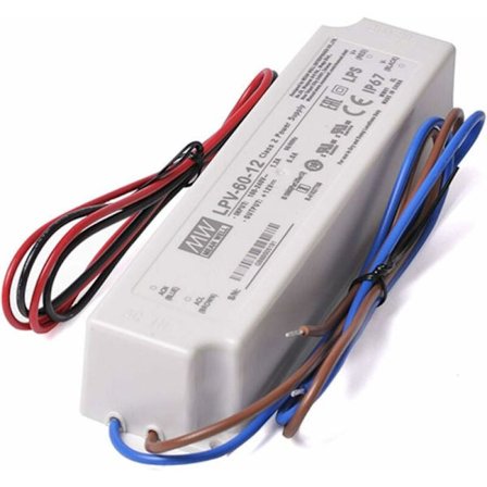 Strømforsyning 12V 60W 5A Høj kvalitet Vandtæt Ip67 egnet til udendørs MeanWell model LPV-60-12 Transformator til 12V LED-strip