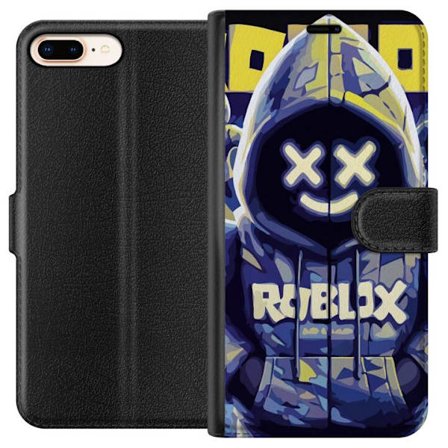 Yhteensopiva Lompakkokotelo Apple Apple iPhone 7 Plus Sinikeltainen Roblox-hupparihahmo, jossa on minimalistinen neon-tyyli ja verkkokasvot, nykyaikai