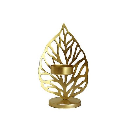 1 st Ljusstake i Smijern med Ihåligt Löv i Nordisk Stil (Guld)