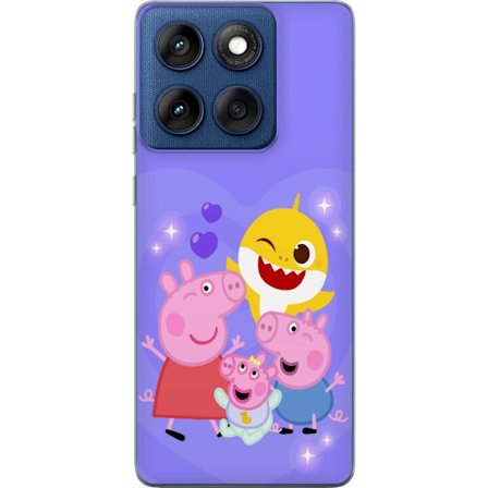 Kompatibel Mobilcover til Motorola Edge 60 Peppa Gris mønster med hjerter, sommerfugle og venner, lyserød baggrund i bløde børneillustrationer