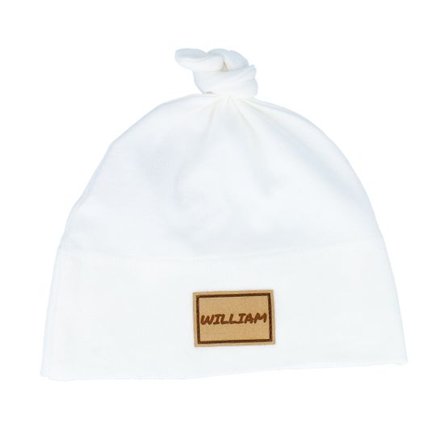 Babybugz - Vit traditionalbeanie Beanie - Kids Baby One-knot Engraved Suede Patch White Beanie @ Hatstore