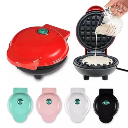 Mini vaffeljern, EU 4 tommers vaffeljern med kompakt design, lett å rengjøre, non-stick overflate, perfekt for frokost, dessert, smørbrød svart