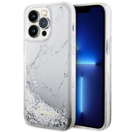 Guess iPhone 14 Pro Max Mobilskal Liquid Glitter Marble - Hvid