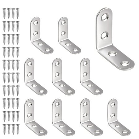 10 stk hjørnebrakett, 40x40mm rustfritt stål 90 graders vinkelbrakett L-formet hjørnebrakett med 40 skruer hyllebrakett for møbelfiksering og 