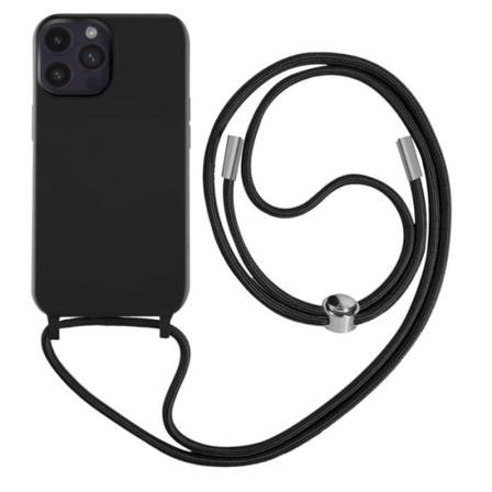 iPhone 14 Pro Max Lanyard Case Halvstift med halsrem 80 cm sort