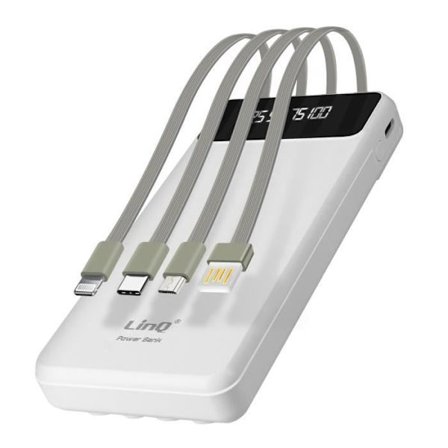 Backup-batteri - LINQ - 15000mAh - Avtagbar 4 i 1-kabel - USB-utgång - Kompakt