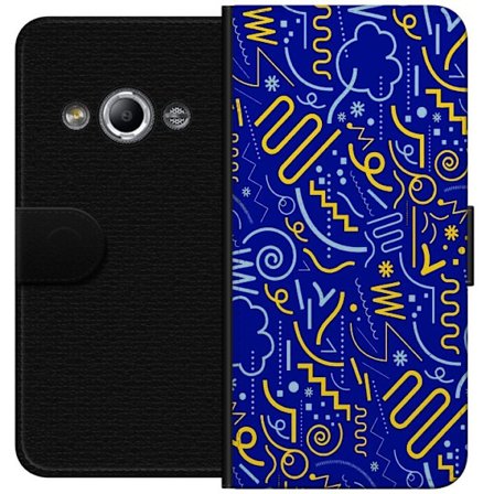 Kompatibelt Lommeboketui til Samsung Galaxy Xcover 3 Abstrakt grafiskt mønster med linjer, former og symboler i gult og lyseblått