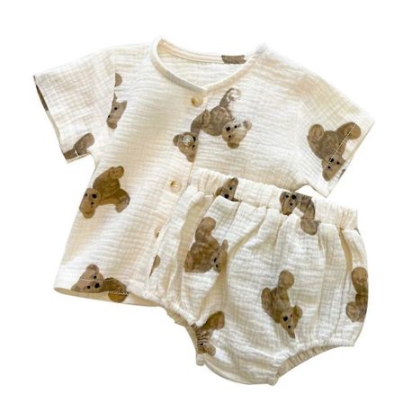 Björntryck Baby Outfit Set Kortärmad Tröja Harem Shorts Sommar Vår Fritid Bodysuit 2st Pilling Resistance