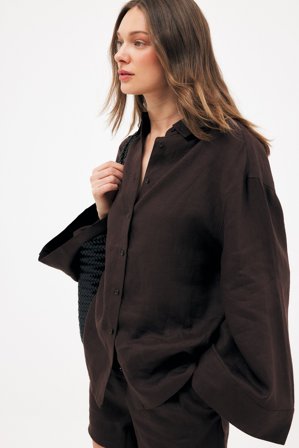 Premium Selection Linen Wide Sleeve Shirt - Skjorter - Brun - EU 32