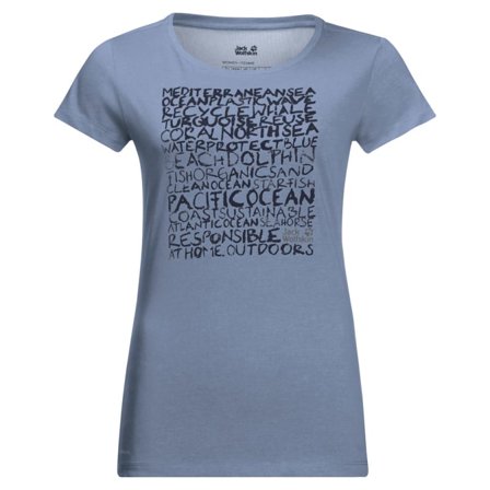 Jack Wolfskin Women's Ocean Letter Tee Women short-sleeved sweaters Blue XXL