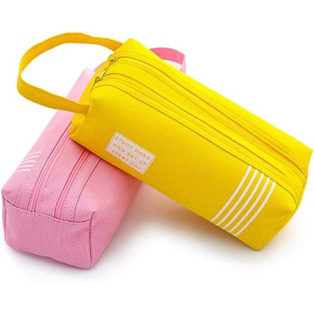 Sæt med 2 penalhuse, stor kapacitet kosmetisk makeup taske opbevaringsarrangør (gul og pink)