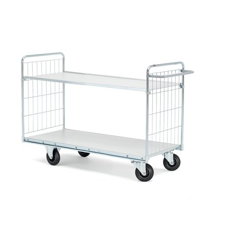 Easy roll shelf trolley CARRIER, 2 shelves, 1400x600 mm
