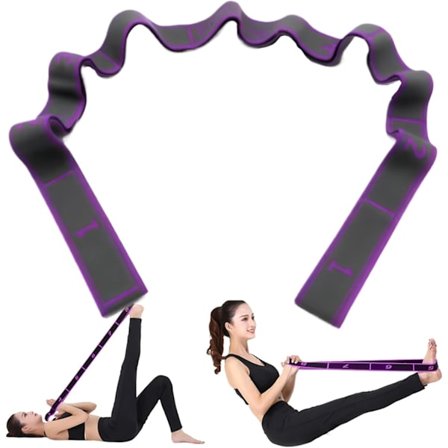 Yoga Elastiskt Band med 9 Öglor, Stretchmotståndsband, Elastisk Träningsrem för Yoga Pilates