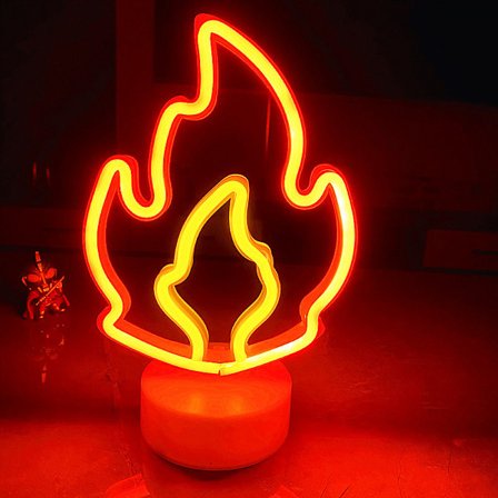 Flamme Neon LED-skilt, brann Neon-lys med base romdekor LED-lampe Usb/batteridrevet flammende Neon Art-skilt for soverom bryllup