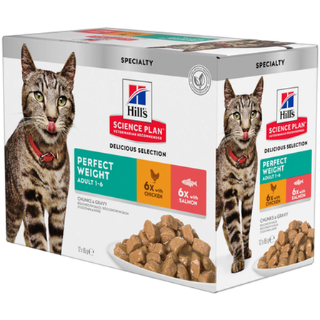 Hills Science Plan - Adult Perfect Weight Chicken Salmon Pouch - Wet Cat Food 12 x 85 g - Pouch - Katt - Kattefôr & kattemat - Våtfôr og våtmat - 